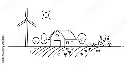 farm scene line art black white