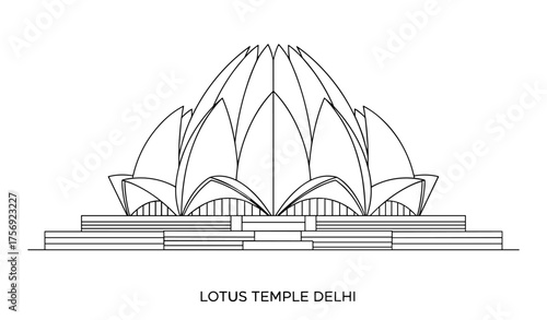 lotus temple delhi line art black and white