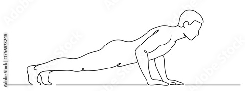 Person doing push-up minimalist line art style black and white