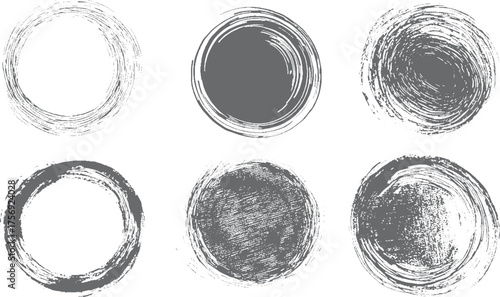 Black Ink Circle Brush Strokes Collection - Abstract Grunge Elements. Creative vector illustration of hand dawning circle line sketch set isolated on transparent background. 