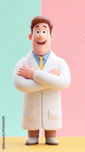 Smiling Doctor in White Coat with Arms Crossed.
