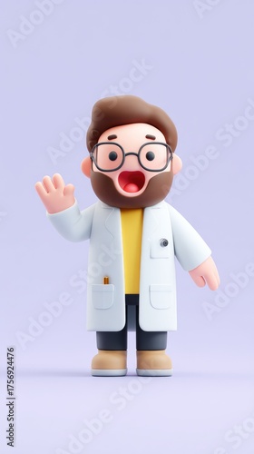 Smiling Doctor Waving Hand Cartoon Illustration.