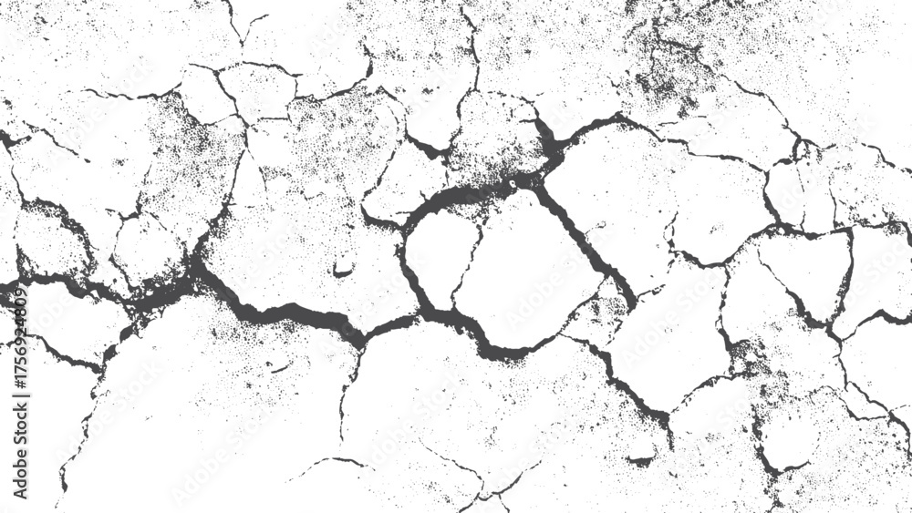 Obraz premium Surface cracks and fissures in ground, concrete, crevices from disaster top view. crack white concrete wall texture. 