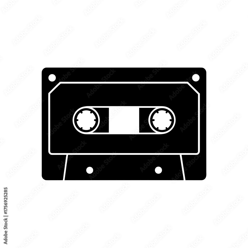 Obraz premium Black cassette tape simple graphic on transparent background silhouette
