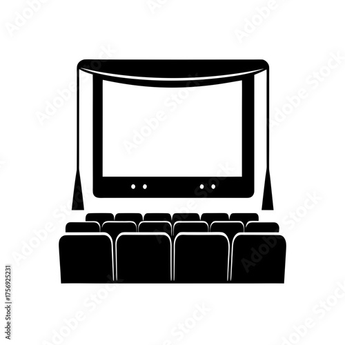 A cinema screen and seating black on transparent background silhouette