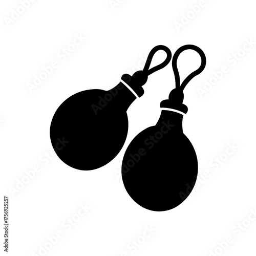 Two black christmas ornaments shown on transparent background silhouette