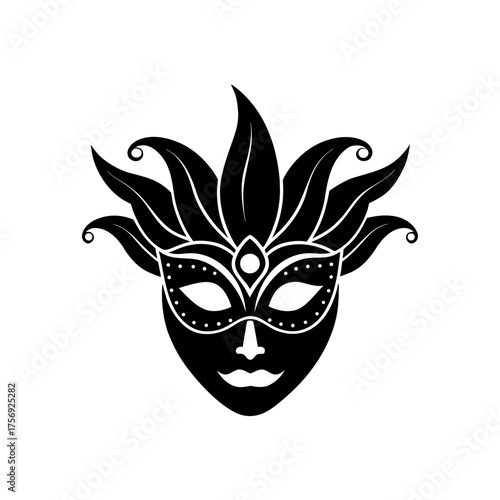 Elegant black venetian masquerade on transparent background silhouette