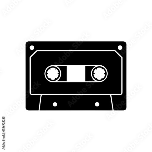 Black cassette tape simple graphic on transparent background silhouette
