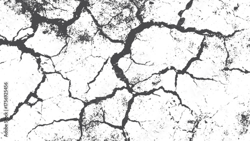 Grunge cracked wall texture, distressed surface with fractured lines and peeling fragments. Cracked barren desert earth on transparent background. 