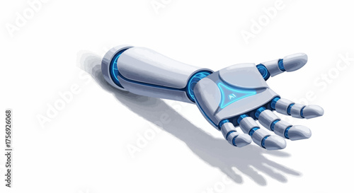Futuristic AI robot hand with glowing blue accents reaching out, symbolizing innovation and technological advancement for creative digital projects