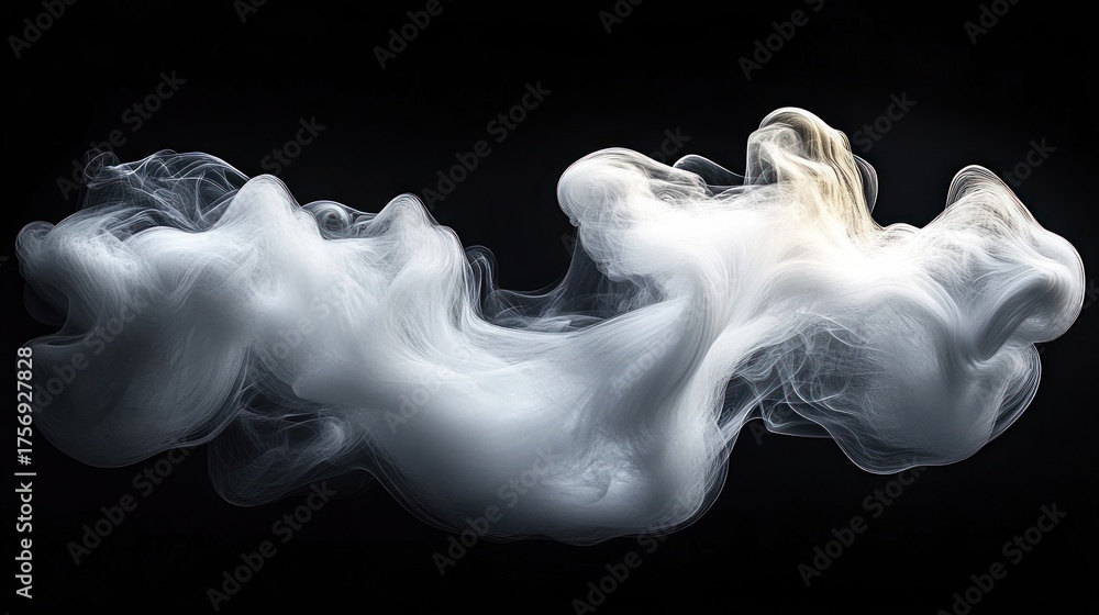 Fototapeta premium Swirling white smoke or vapor with soft, flowing patterns against a black background creating a mysterious and ethereal atmosphere