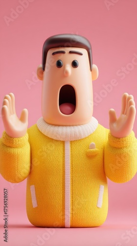 Surprised Cartoon Character in Yellow Jacket.