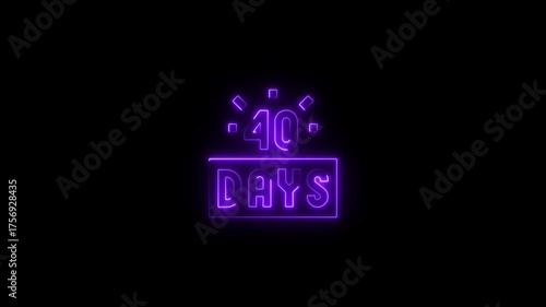 Neon purple 40 days countdown timer glowing animation with sparkling effects on black background