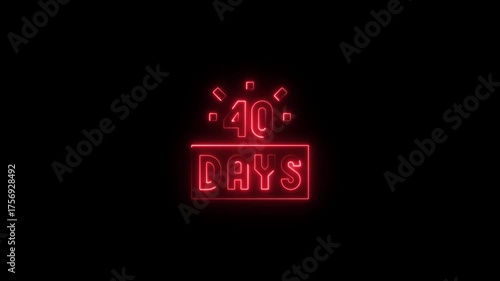 Red neon glowing 40 days countdown timer animation with abstract light bursts on black background