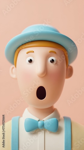 Surprised Cartoon Man with Blue Hat and Bow Tie.
