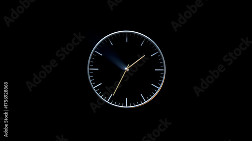 Wallpaper Mural Minimalistic analog clock with thin gold hands on a black face, showing the time as approximately 1:34, against a dark background Torontodigital.ca
