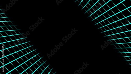 Futuristic neon grid tunnel animation with glowing blue lines and alpha channel background for tech motion design
