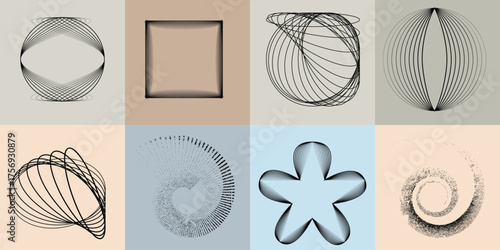 Lines and spirals in Circle Form .Rotate rounded shape Vector .Rotating dots form a circle .Rotating and linear design element . Various lines forming round shape . Abstract Geometric line art 