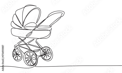 Continuous Line Drawing of a Baby Stroller