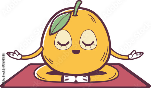 cute mango mascot meditating yoga mindfulness ill