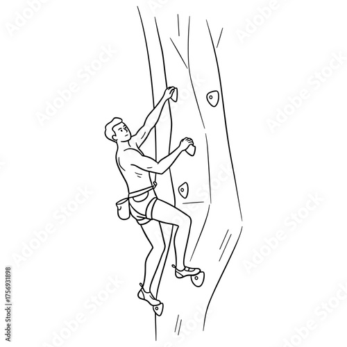 Man rock climbing against white background
