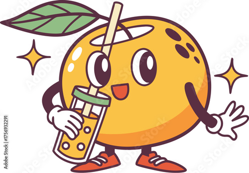 orange mascot drinking bubble tea modern youth vi