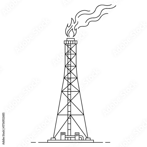 Flaring stack in line art style in black and white