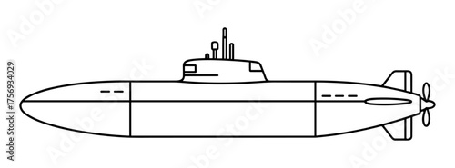 Submarine in line art style, black and white