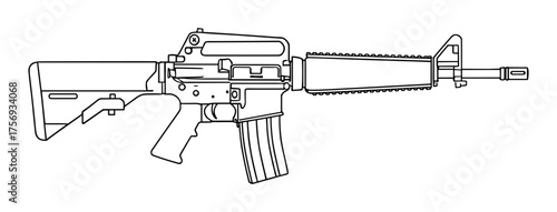 Assault rifle in line art style, black and white