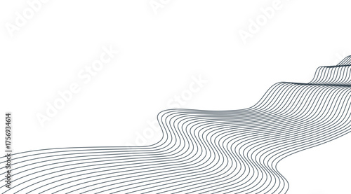 Abstract waves pattern featuring numerous black flowing lines on a clean white background, creating a dynamic and minimalist design ideal for modern and conceptual visuals