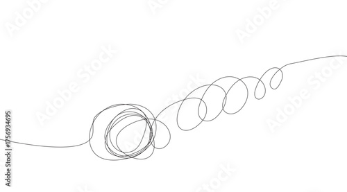 A minimalistic line art design on white showcases a captivating blend of chaotic circular scribbles and elegant, flowing coil shapes, creating a visually intriguing composition