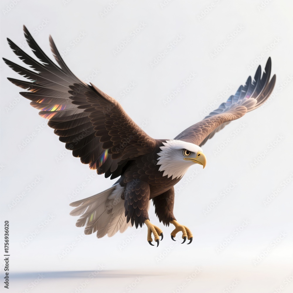 Obraz premium majestic bald eagle in flight, 3d render with glowing wings, isolated on white, powerful wildlife, freedom symbol illustration