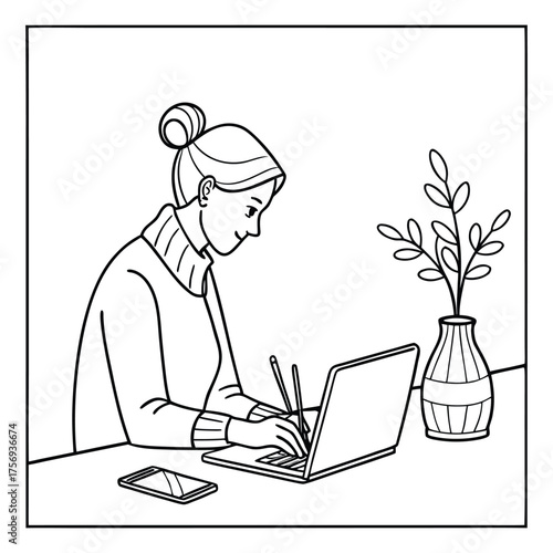 Minimalist woman working on a desk