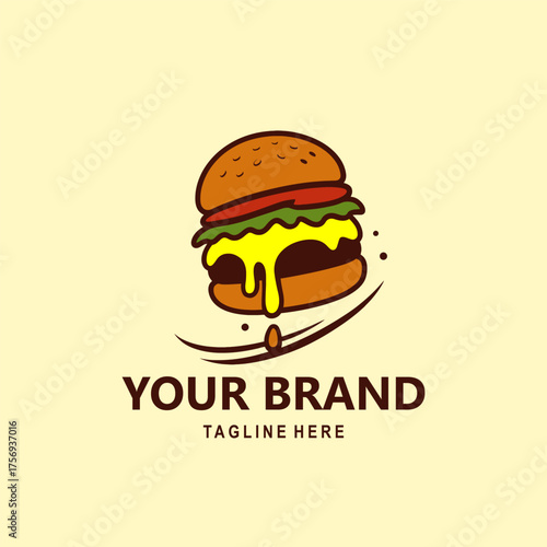 Modern burger logo design with melting cheese and clean typography. Suitable for restaurant, fast food, or cafe brand identity.