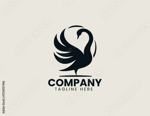 Dancing swan spreading wings beautifully in elegant vector logo design illustration