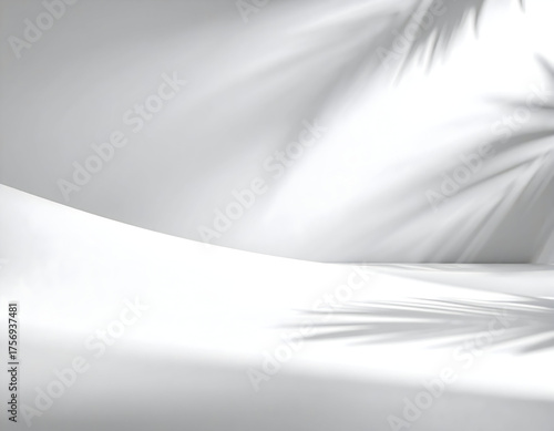 Minimalist studio background with soft shadows and light for product placement and photography