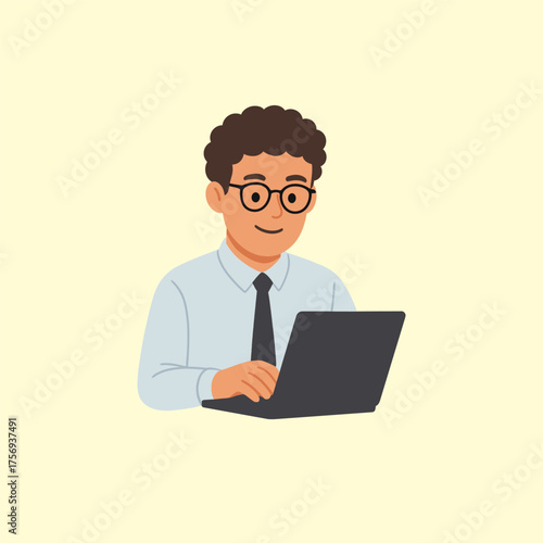 Illustration of a happy businessman counting money at a desk. Financial success, income management, and business profit concept in flat design style.