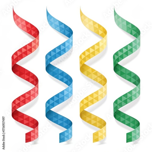 Colorful serpentine streamers isolated on white background for party decoration