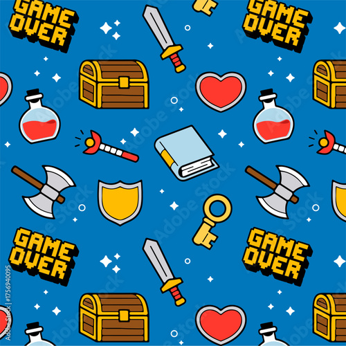 Vector Hand Drawn Dungeon Items Pattern