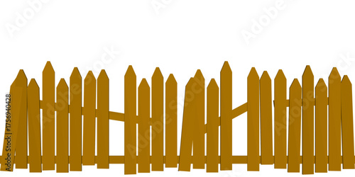 An old wooden picket fence with a lively polygonal animation style stands out against a clean white background.