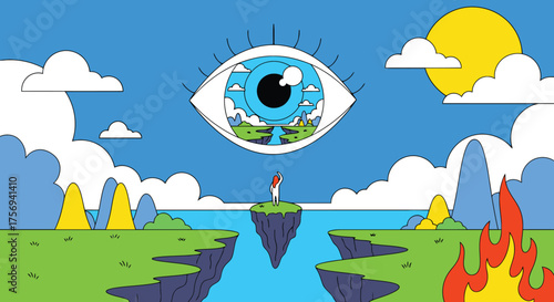 Surreal Landscape with Eye and Fire