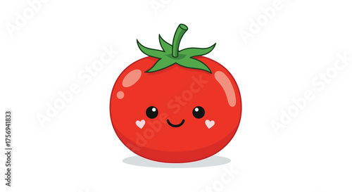 Cute cartoon tomato character with a happy face and rosy cheeks.