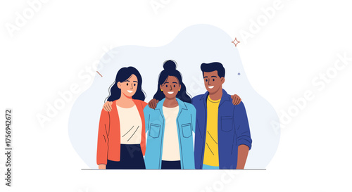 A diverse group of friends smiling together representing unity and togetherness.