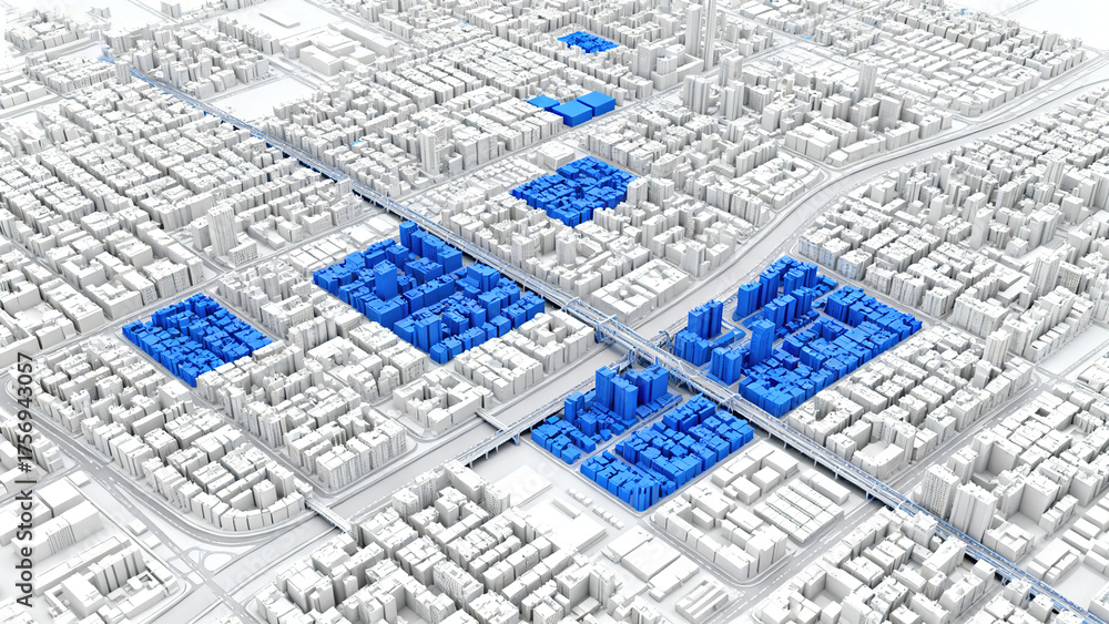 Fototapeta premium Futuristic Blue Wireframe Digital Cityscape