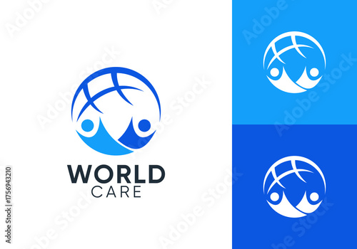 abstract globe people logo. enviro health care symbol vector design	

