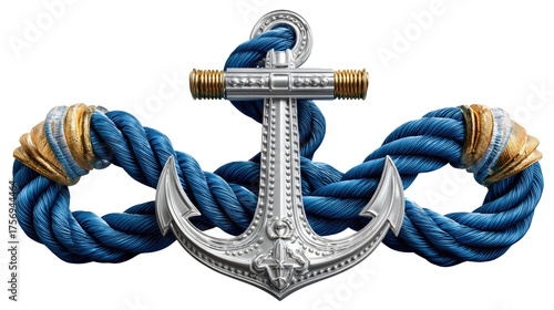 Maritime Emblem of Stability: An intricately designed emblem features a sturdy anchor, symbol of steadfastness and security, embraced by a robust rope, a timeless representation of the sea.
