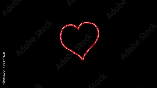 Animated Red Neon Heart Pierced by Cupid's Arrow on a Black Background, Ideal for Love and Romance Concepts
