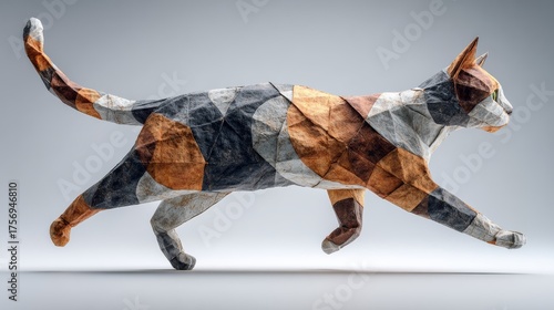 Geometric Origami Cat Sculpture