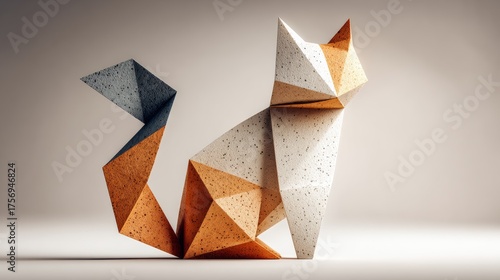 Geometric Origami Cat Sculpture