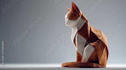 Geometric Origami Cat Sculpture
